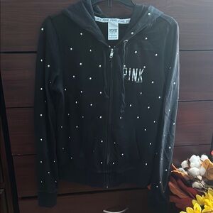 Vintage y2k Victoria's Secret PINK Black Hoodie with Pearl Accents